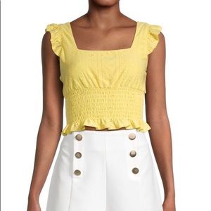 BCBGeneration Yellow Eyelet Cropped Top